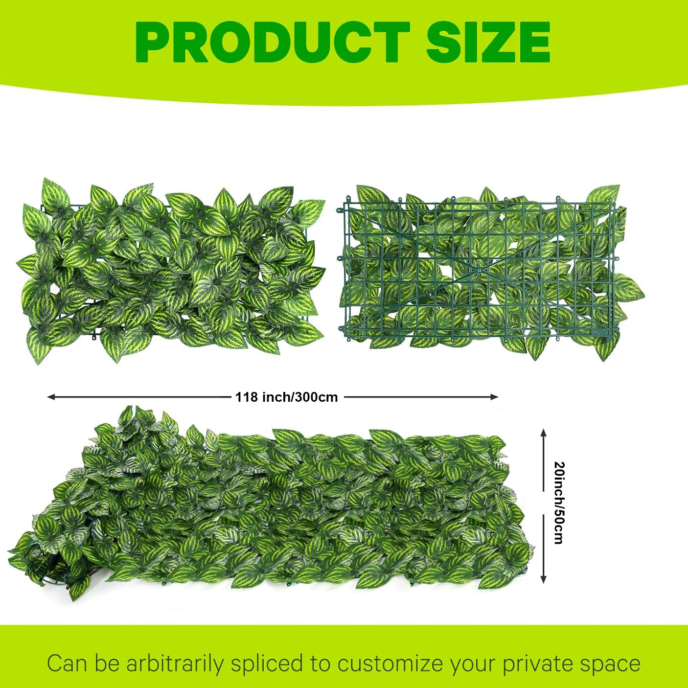120x20 Inch Artificial Ivy Privacy Fence Screen, Artificial Faux Ivy Panels, Faux Privacy Fencing Artificial Hedge Fence, Greenery Wall Privacy Decoration for Outdoor Garden,Watermelon Leaves