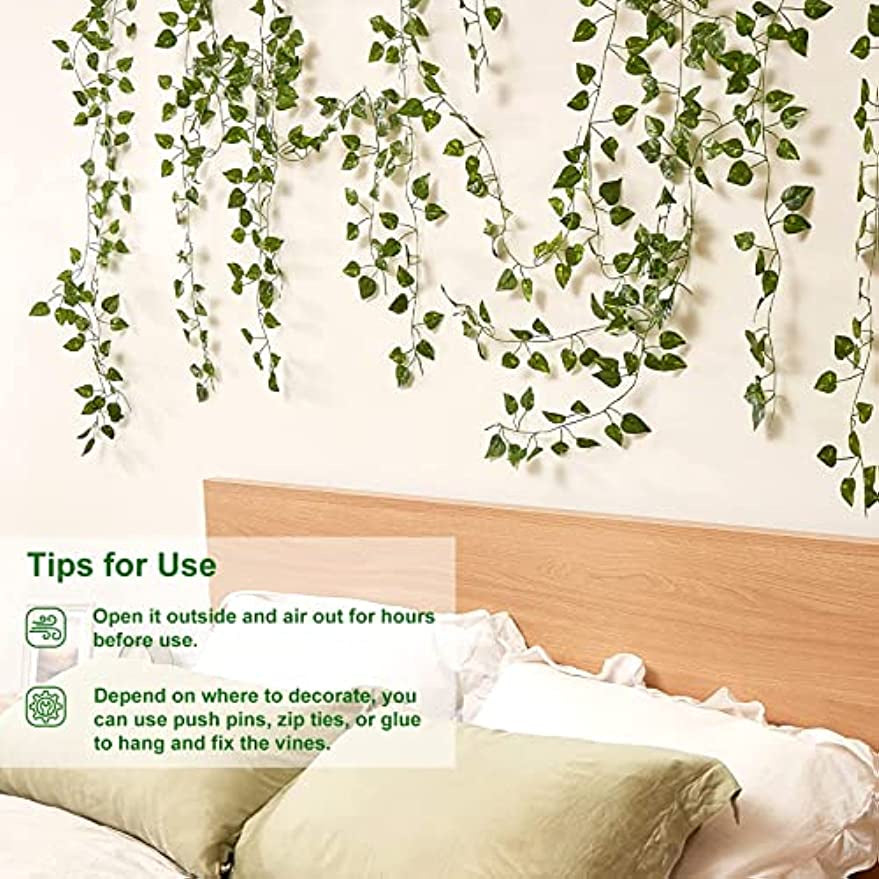 12 Pack 86ft Artificial Ivy Greenery Garland, Fake Vines Hanging Plants Backdrop for Room Bedroom Wall Decor, Green Leaves for Jungle Theme Party Wedding Decoration