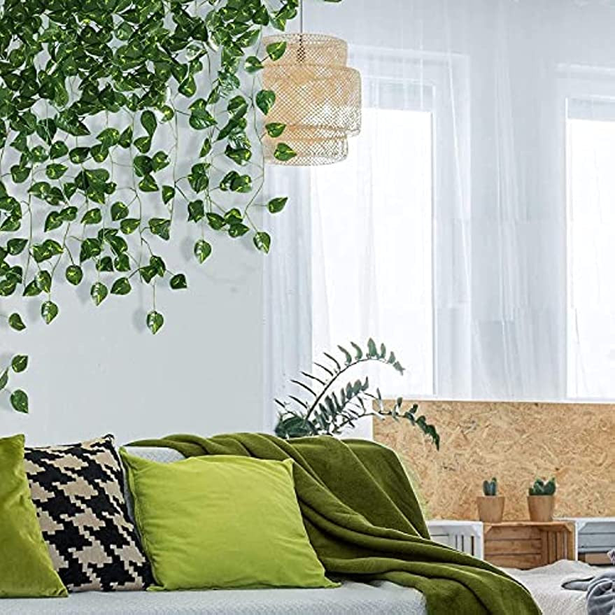 12 Pack 86ft Artificial Ivy Greenery Garland, Fake Vines Hanging Plants Backdrop for Room Bedroom Wall Decor, Green Leaves for Jungle Theme Party Wedding Decoration