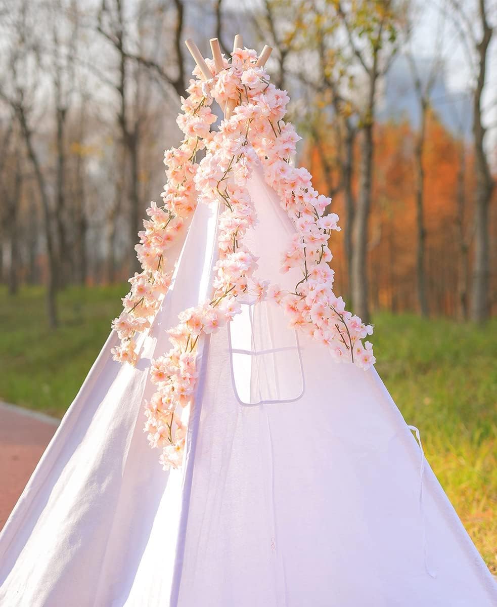 8 pcs Pink & White Artificial Cherry Blossom Garlands, 1.8m - Indoor/Outdoor Decor for Spring Weddings, Home & Hotel Enhancements