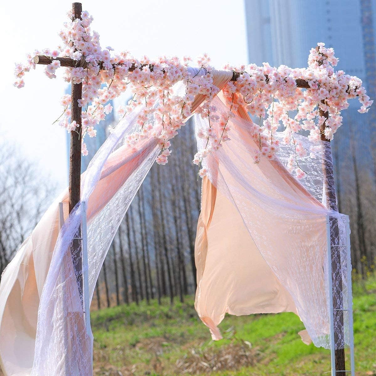 8 pcs Pink & White Artificial Cherry Blossom Garlands, 1.8m - Indoor/Outdoor Decor for Spring Weddings, Home & Hotel Enhancements