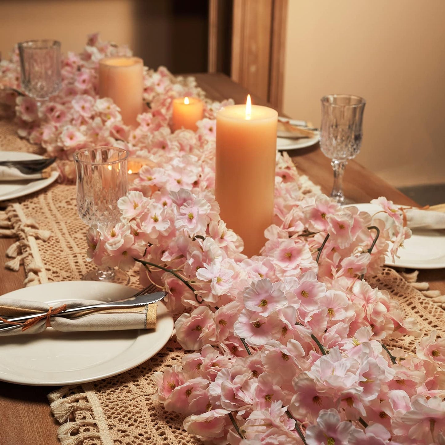 8 pcs Pink & White Artificial Cherry Blossom Garlands, 1.8m - Indoor/Outdoor Decor for Spring Weddings, Home & Hotel Enhancements
