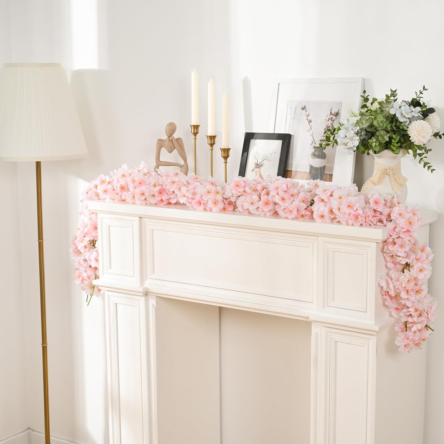 8 pcs Pink & White Artificial Cherry Blossom Garlands, 1.8m - Indoor/Outdoor Decor for Spring Weddings, Home & Hotel Enhancements