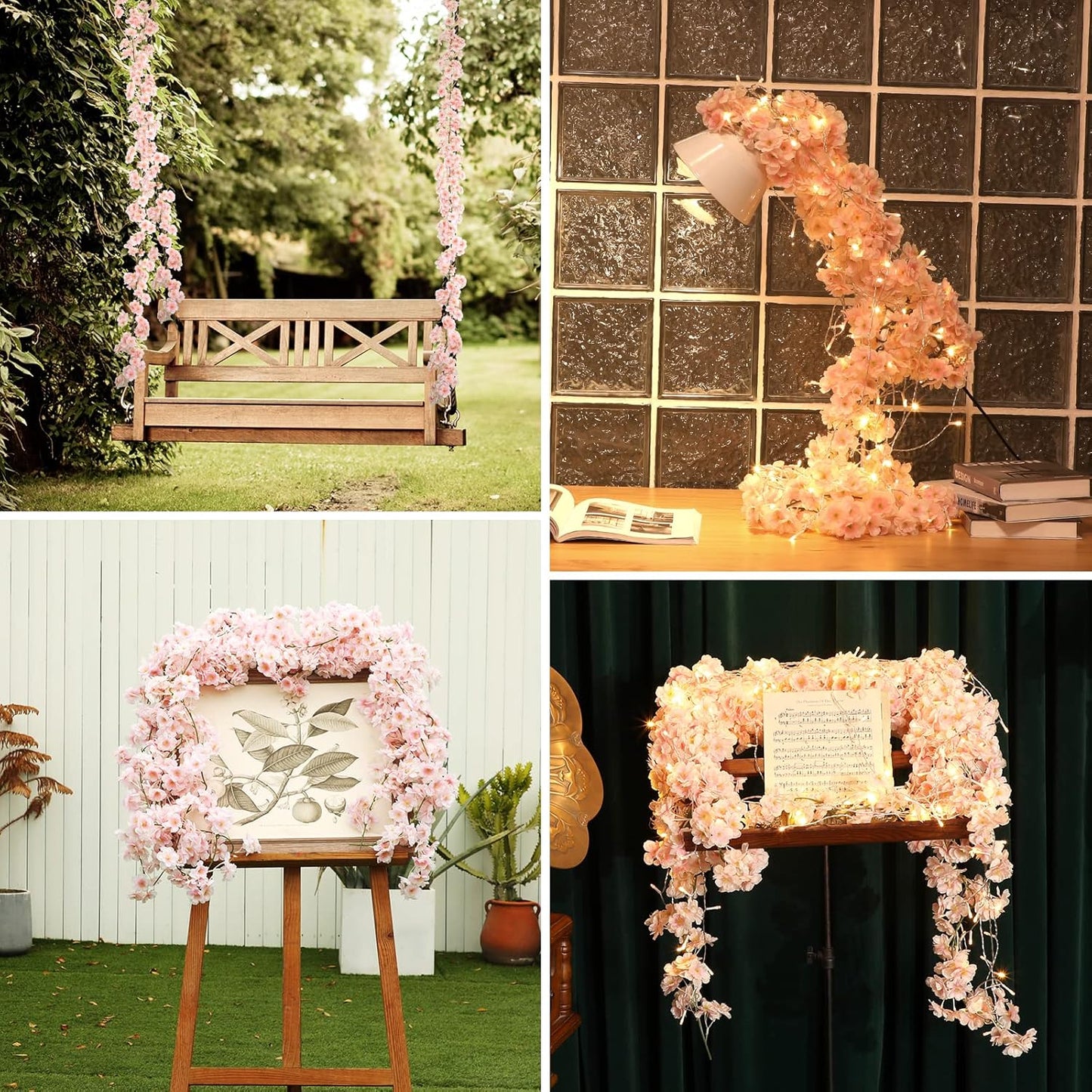 8 pcs Pink & White Artificial Cherry Blossom Garlands, 1.8m - Indoor/Outdoor Decor for Spring Weddings, Home & Hotel Enhancements