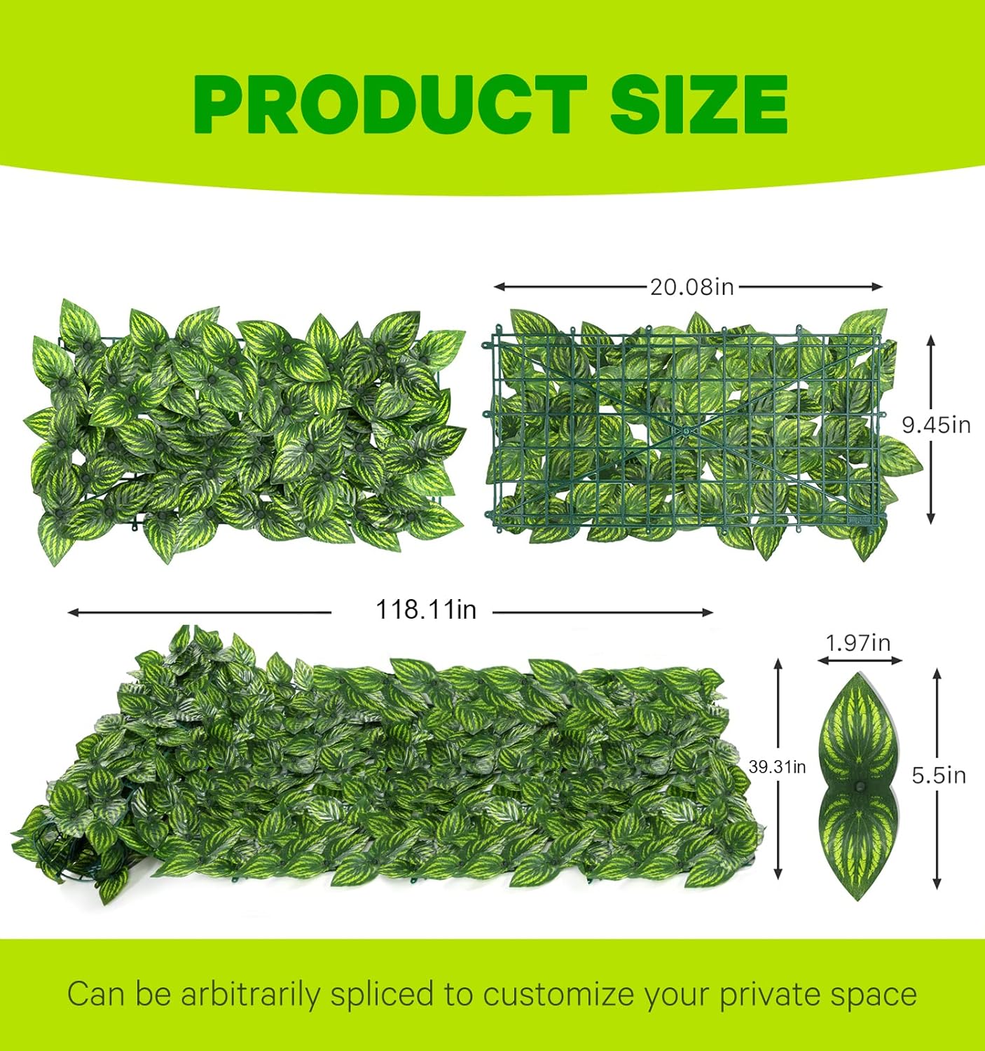 120x20 Inch Artificial Ivy Privacy Fence Screen, Artificial Faux Ivy Panels, Faux Privacy Fencing Artificial Hedge Fence, Greenery Wall Privacy Decoration for Outdoor Garden,Watermelon Leaves
