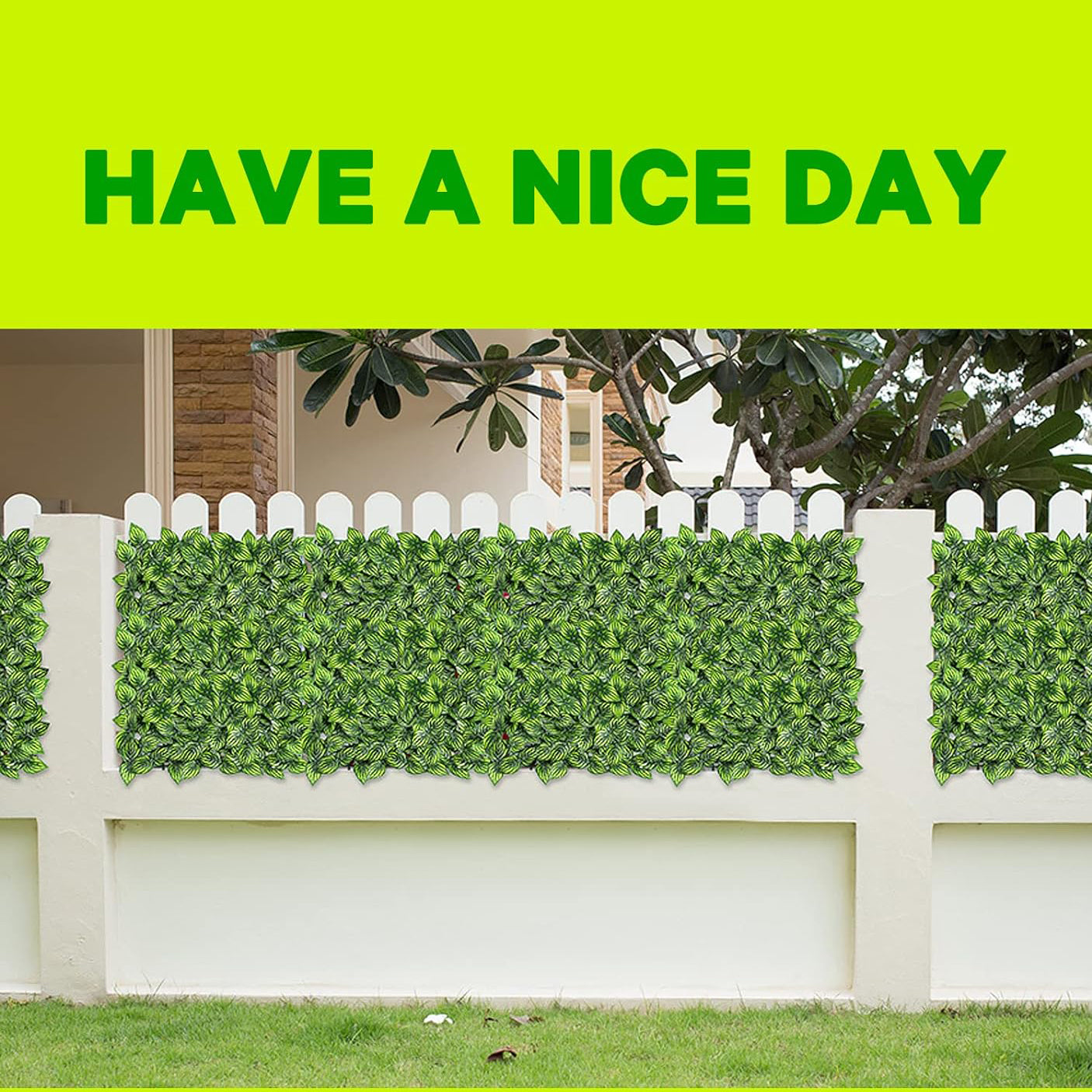 120x20 Inch Artificial Ivy Privacy Fence Screen, Artificial Faux Ivy Panels, Faux Privacy Fencing Artificial Hedge Fence, Greenery Wall Privacy Decoration for Outdoor Garden,Watermelon Leaves