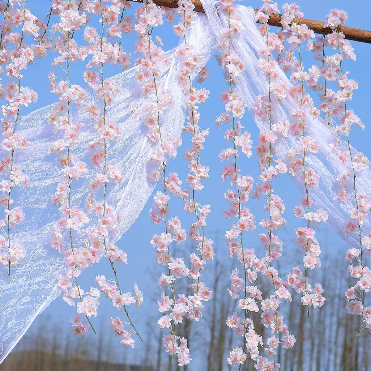 8 pcs Pink & White Artificial Cherry Blossom Garlands, 1.8m - Indoor/Outdoor Decor for Spring Weddings, Home & Hotel Enhancements