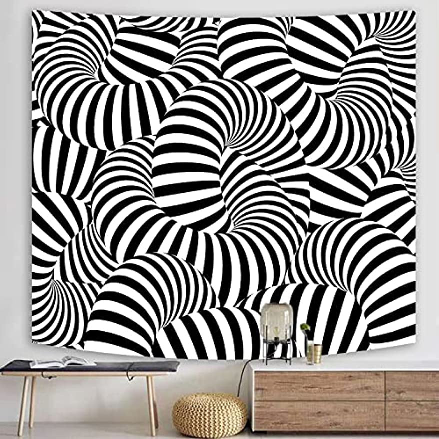3D Vision Tapestry Black and White Wall hanging,Psychedelic Spiral Tapestry Stun Wall Art Tapestries Hanging for Dorm Room Living Home Decorative 59 x 51 Inches