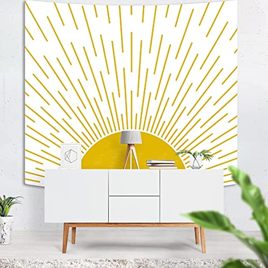 Boho Gold Sun Minimalist Tapestry Sunrise Sunshine Abstract Home Girls Bedroom Decorations Wall Art Hanging Decor, Bohemia Sunset Tapestries for Dorm Yoga Living Room
