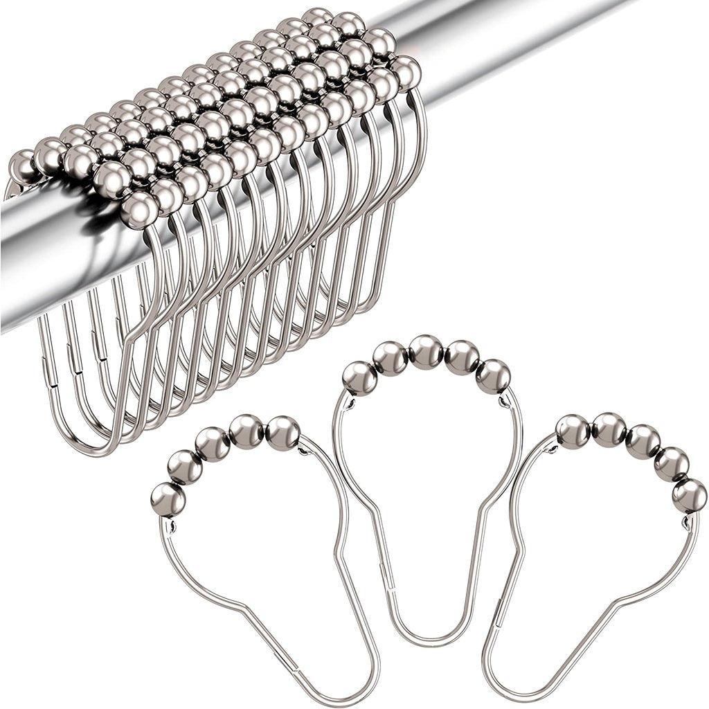 Shower Curtain Hooks, Decorative Shower Curtain Hooks Rust Proof Stainless Steel Shower Curtain Hooks, Shower Hooks for Shower Curtain Bathroom Shower Rods Set of 12