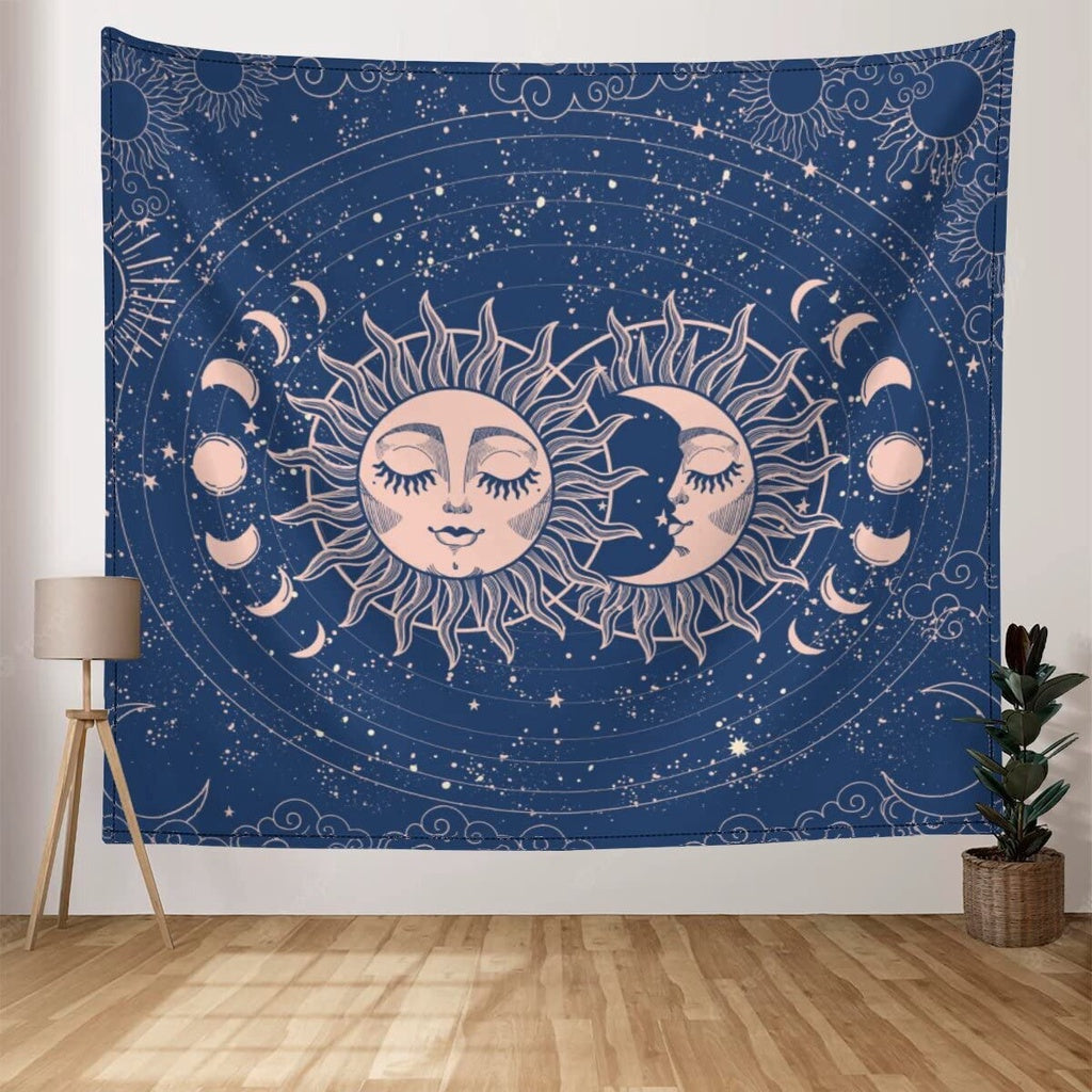 Sinsoledad Sun Moon and Universe Tapestry for Home Decor Black and Gold Boho Planet Galaxy Wall Hanging Tapestry for Bedroom Aesthetic