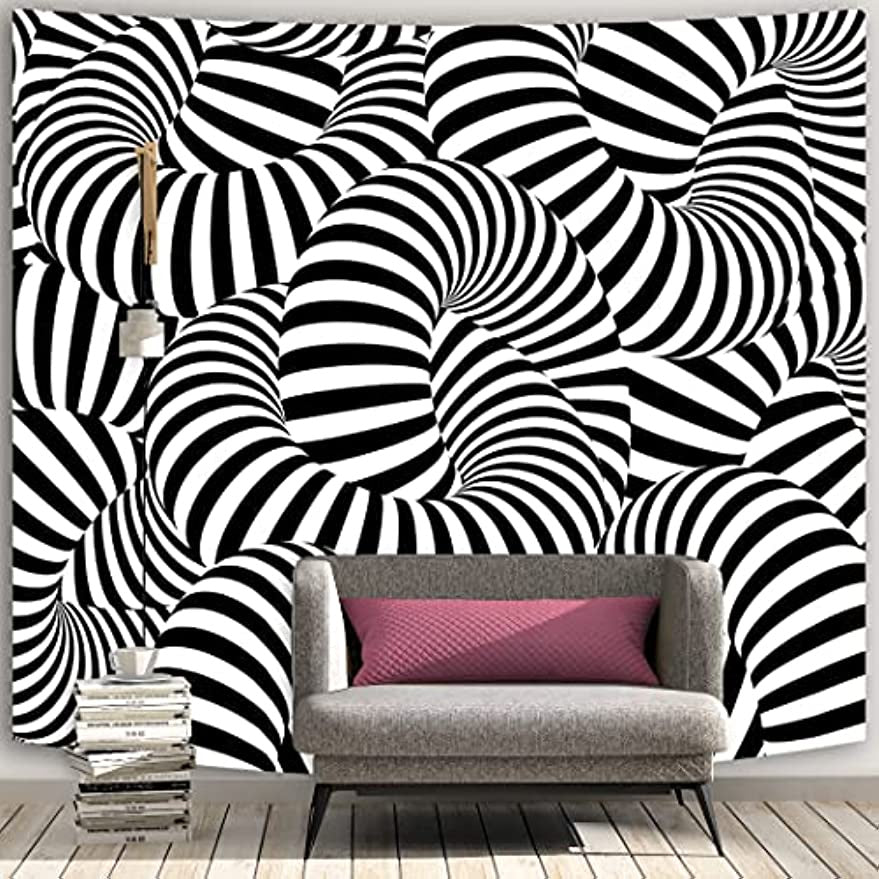 3D Vision Tapestry Black and White Wall hanging,Psychedelic Spiral Tapestry Stun Wall Art Tapestries Hanging for Dorm Room Living Home Decorative 59 x 51 Inches