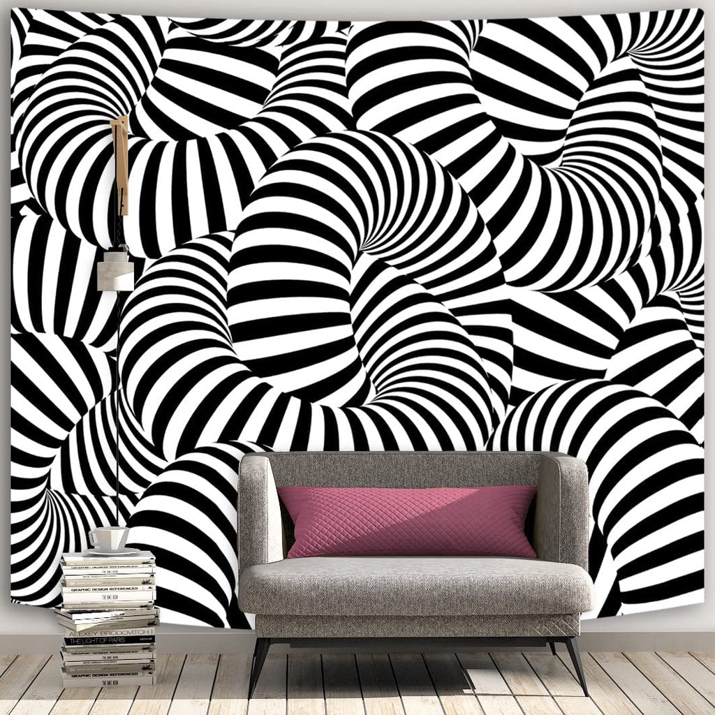 3D Vision Tapestry Black and White Wall hanging,Psychedelic Spiral Tapestry Stun Wall Art Tapestries Hanging for Dorm Room Living Home Decorative 59 x 51 Inches