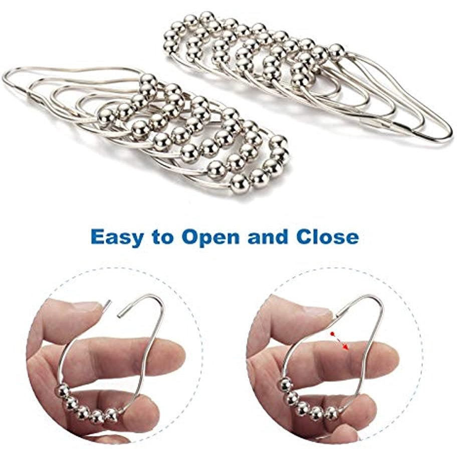 Shower Curtain Hooks, Decorative Shower Curtain Hooks Rust Proof Stainless Steel Shower Curtain Hooks, Shower Hooks for Shower Curtain Bathroom Shower Rods Set of 12