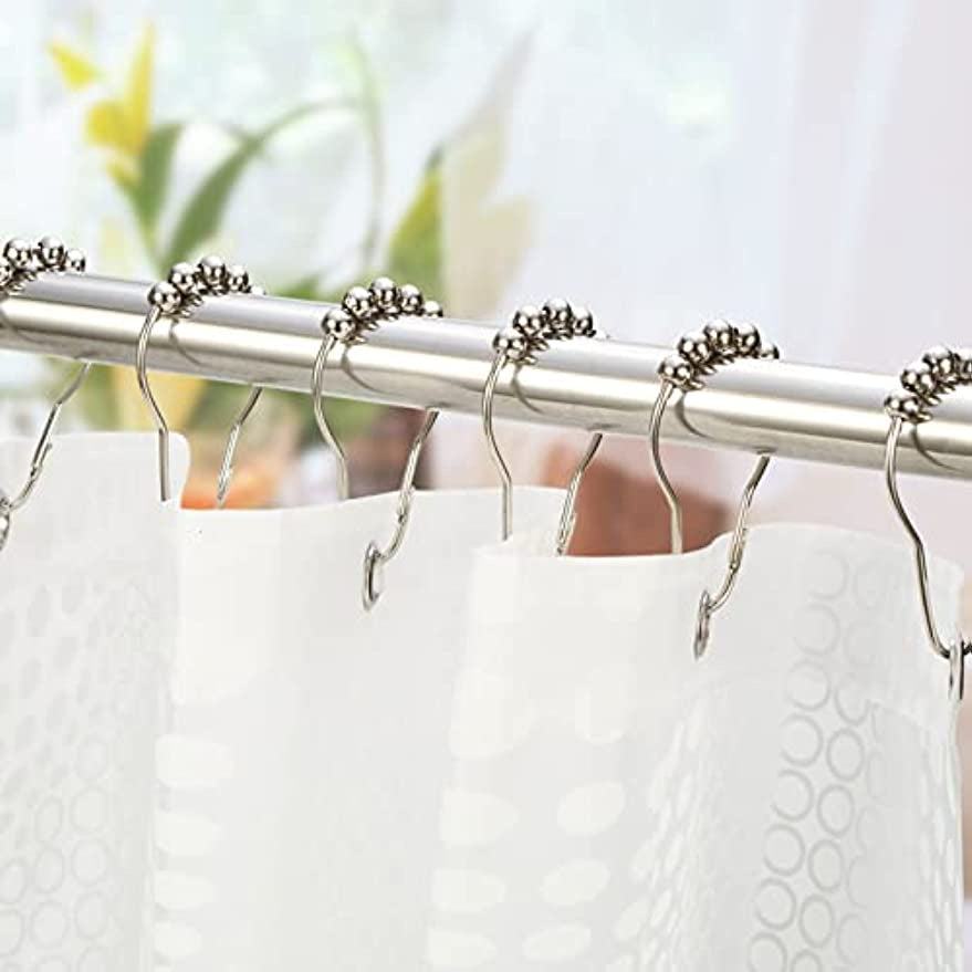 Shower Curtain Hooks, Decorative Shower Curtain Hooks Rust Proof Stainless Steel Shower Curtain Hooks, Shower Hooks for Shower Curtain Bathroom Shower Rods Set of 12