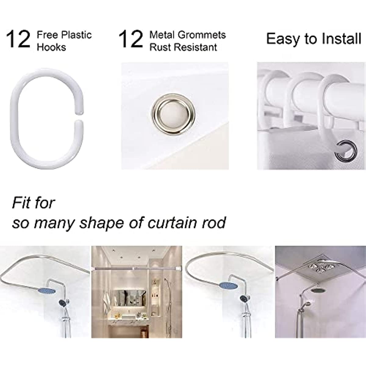 Sinsoledad Grey and White Shower Curtain Normcore Style Waterproof Design and Polyester Quick-Drying Nordic Farmhouse Dorm Bathroom Curtains Set Including Shower Curtain Rings 72 x 72 Inches