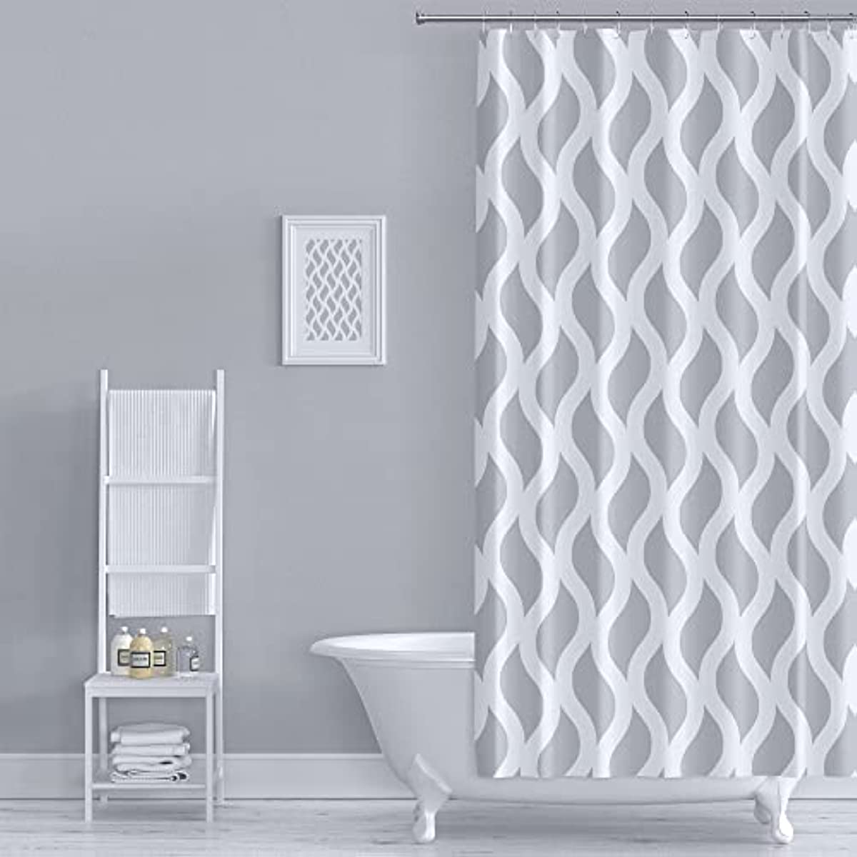 Sinsoledad Grey and White Shower Curtain Normcore Style Waterproof Design and Polyester Quick-Drying Nordic Farmhouse Dorm Bathroom Curtains Set Including Shower Curtain Rings 72 x 72 Inches