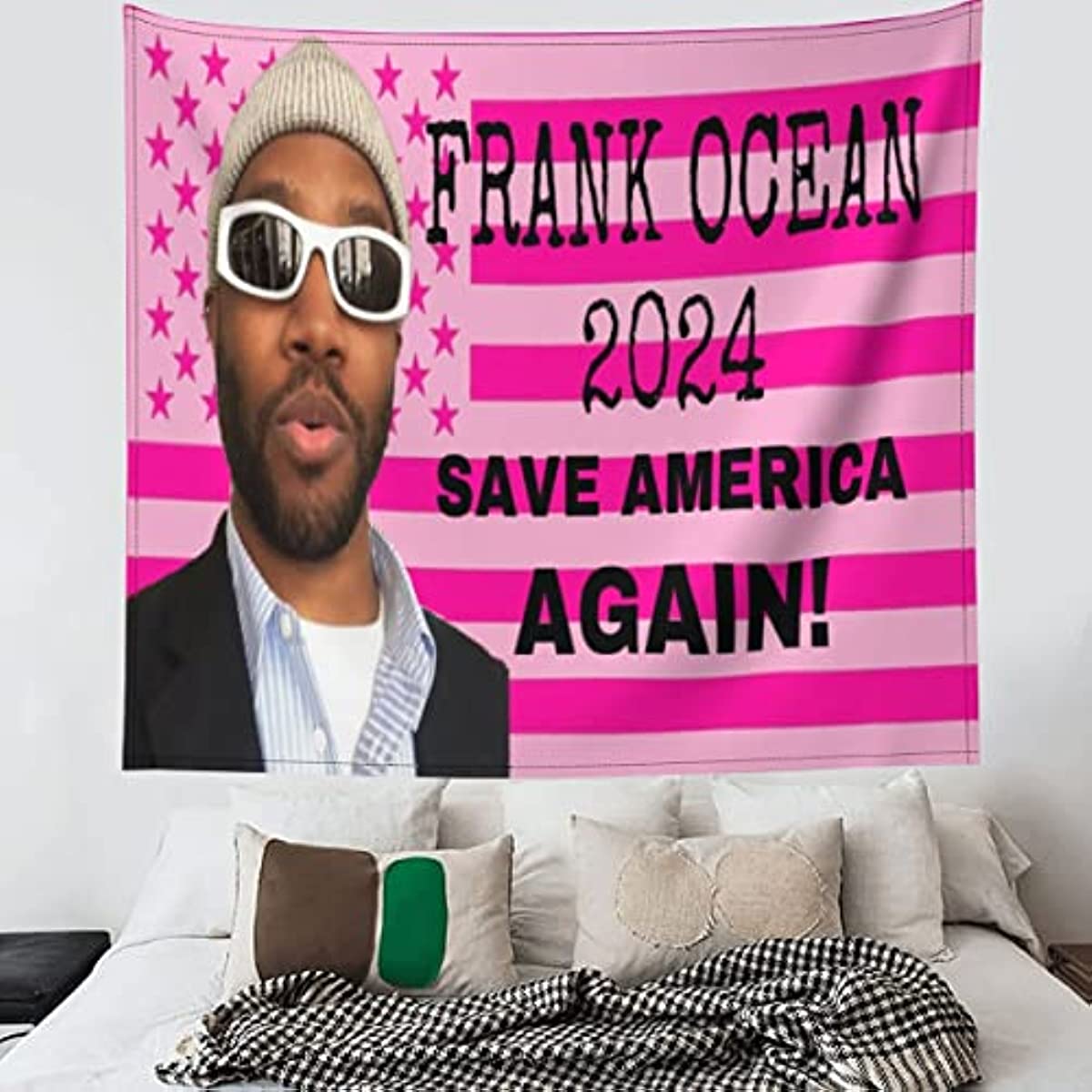 Sinsoledad Frank Ocean Flag Tapestry, Funny Pink USA Tapestry for Bedroom Living Room Dorm Save American Again Poster Decoration (60" W x 50" H)