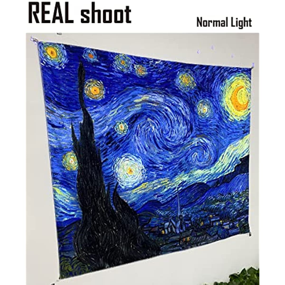 Sinsoledad Blacklight Tapestry Starry Night by Van Gogh Wall Art Decor for Bedroom Aesthetic, Abstract Hippie Trippy Wall Hanging UV Reactive Fabric Poster for Living Room Dorm Décor