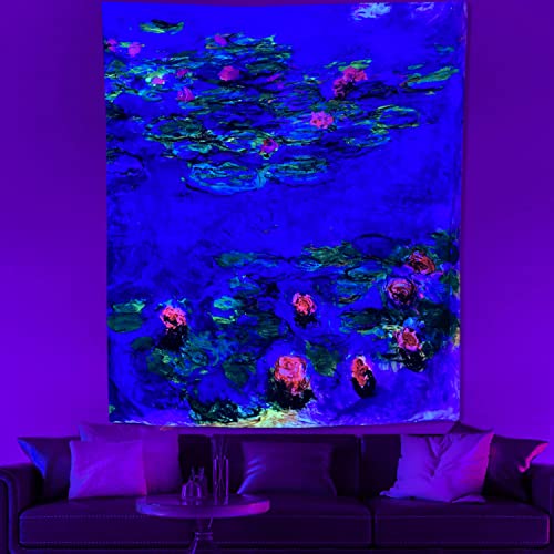Sinsoledad Blacklight Tapestry Starry Night by Van Gogh Wall Art Decor for Bedroom Aesthetic, Abstract Hippie Trippy Wall Hanging UV Reactive Fabric Poster for Living Room Dorm Décor