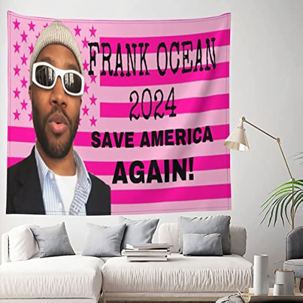 Sinsoledad Frank Ocean Flag Tapestry, Funny Pink USA Tapestry for Bedroom Living Room Dorm Save American Again Poster Decoration (60" W x 50" H)
