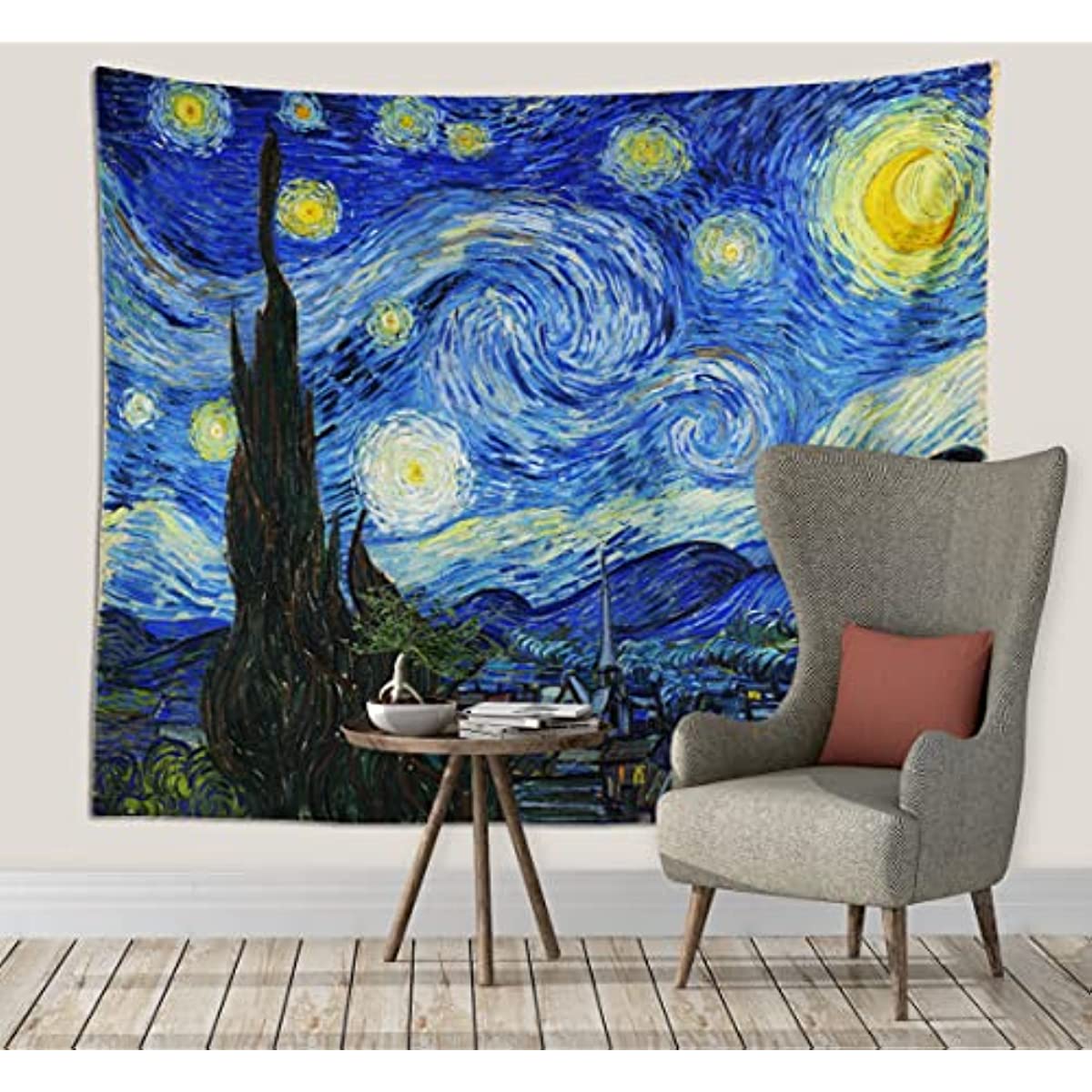Sinsoledad Blacklight Tapestry Starry Night by Van Gogh Wall Art Decor for Bedroom Aesthetic, Abstract Hippie Trippy Wall Hanging UV Reactive Fabric Poster for Living Room Dorm Décor