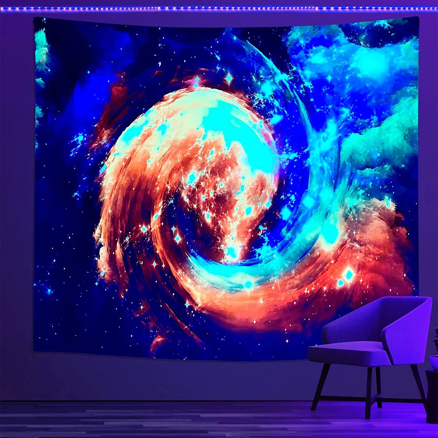 Sinsoledad Blacklight Tapestry Starry Night by Van Gogh Wall Art Decor for Bedroom Aesthetic, Abstract Hippie Trippy Wall Hanging UV Reactive Fabric Poster for Living Room Dorm Décor
