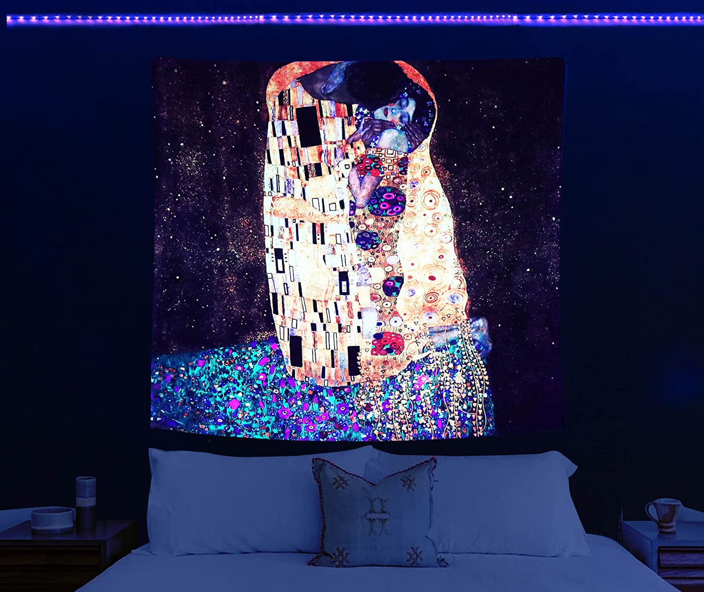 Sinsoledad Blacklight Tapestry Starry Night by Van Gogh Wall Art Decor for Bedroom Aesthetic, Abstract Hippie Trippy Wall Hanging UV Reactive Fabric Poster for Living Room Dorm Décor