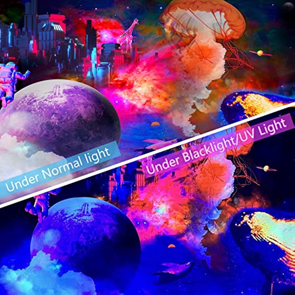 Blacklight Galaxy Tapestry Glow in the Dark Trippy Space Astronaut Tapestries Fantasy Jellyfish Ocean Tapestry Wall Hanging Psychedelic Neon Poster for Room Party Aesthetic