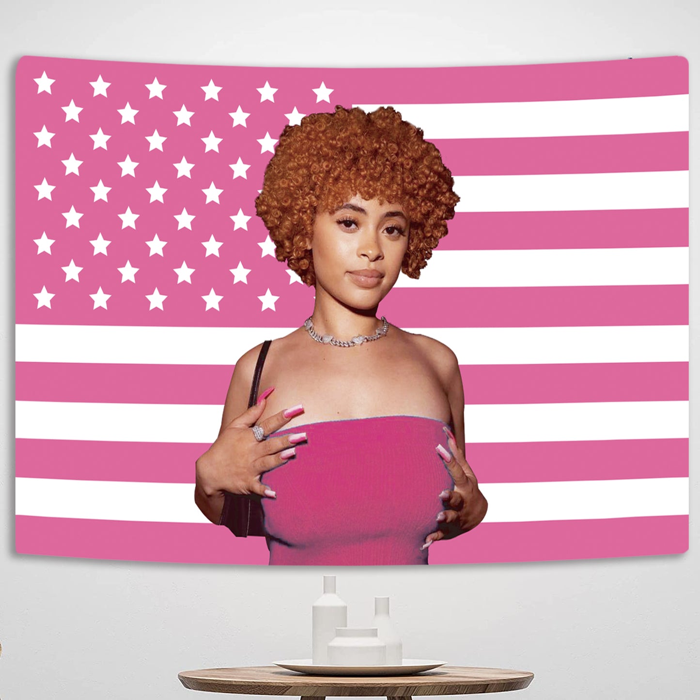 Sinsoledad Ice Spice Flag Tapestry Funny Pink Tapestry Party Decoration Tapestry for Bedroom Livingroom Dormitory Wall Hanging Decor