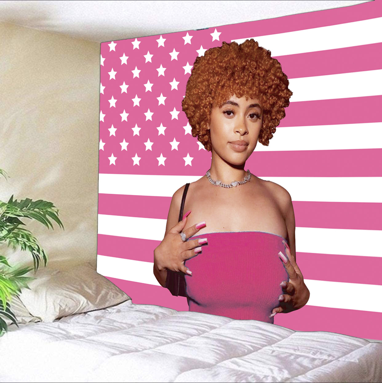 Sinsoledad Ice Spice Flag Tapestry Funny Pink Tapestry Party Decoration Tapestry for Bedroom Livingroom Dormitory Wall Hanging Decor