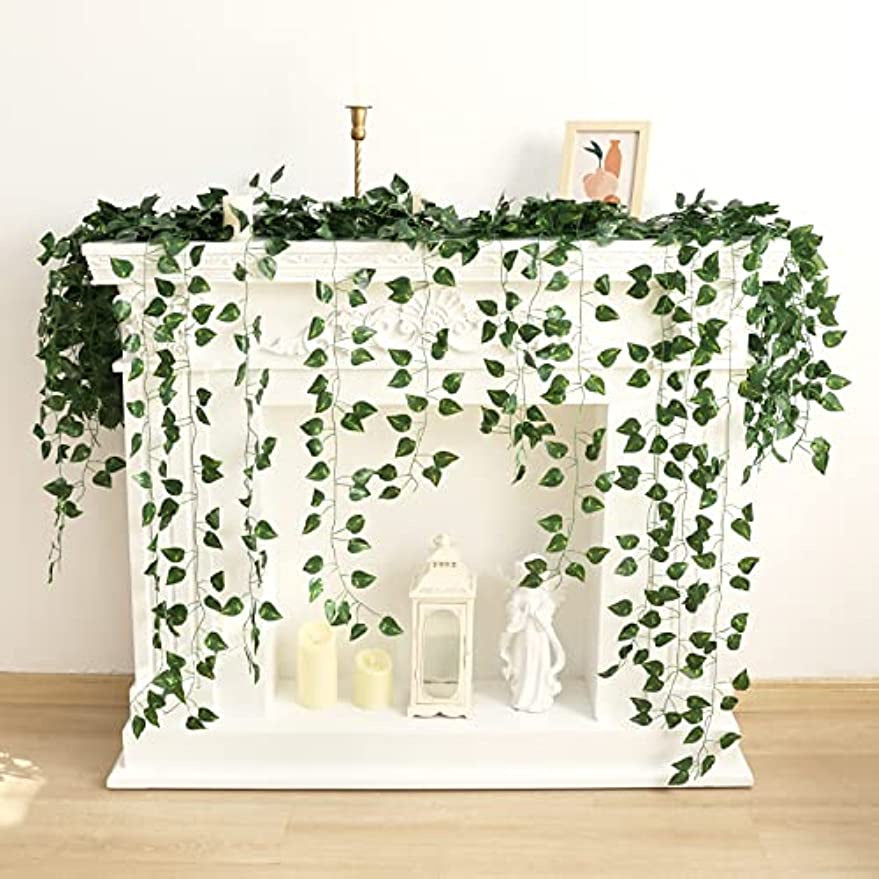 12 Pack 86ft Artificial Ivy Greenery Garland, Fake Vines Hanging Plants Backdrop for Room Bedroom Wall Decor, Green Leaves for Jungle Theme Party Wedding Decoration