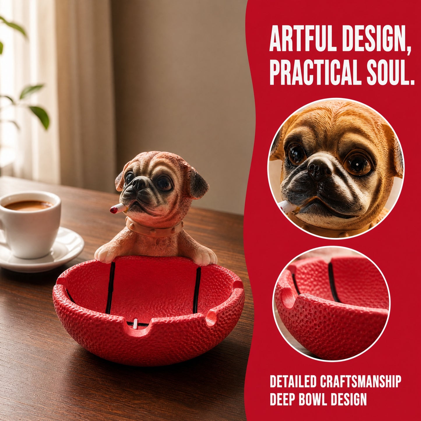 Cute Pug Dog Resin Ashtray Ornament