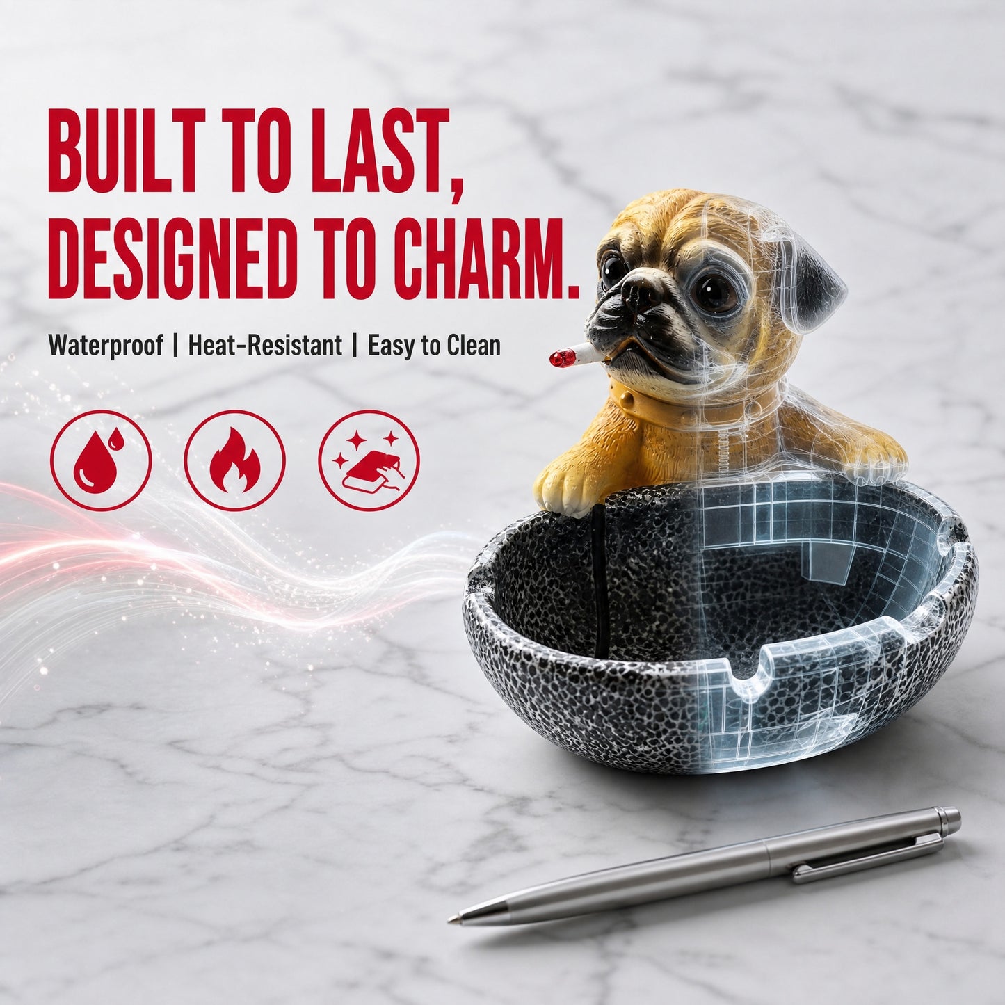Cute Pug Dog Resin Ashtray Ornament