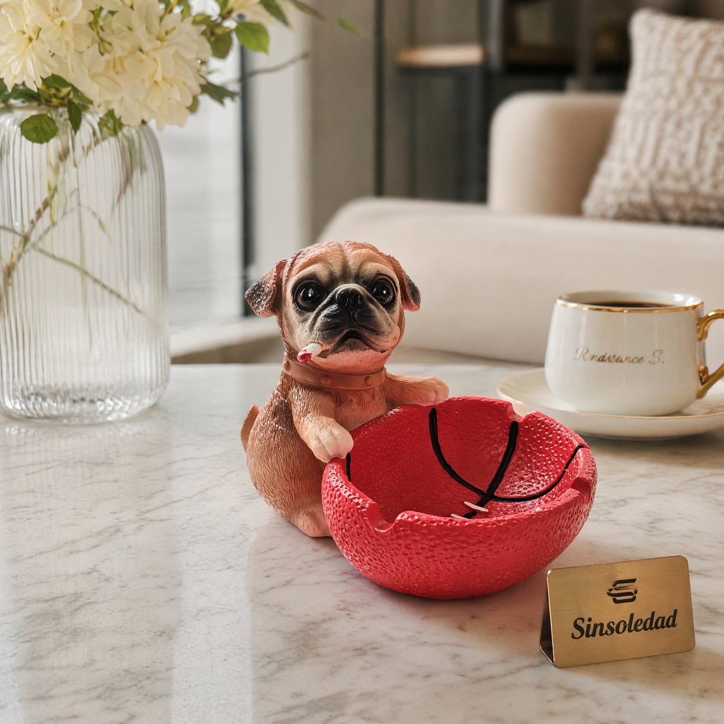 Cute Pug Dog Resin Ashtray Ornament