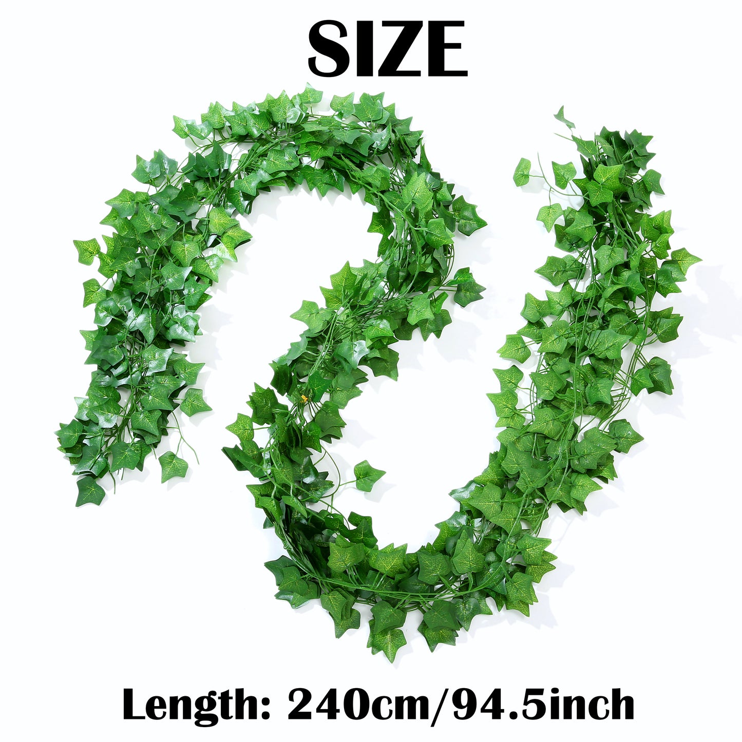 12 Pcs 2.4m/94.5inch Artificial Ivy Garland, Realistic Fake Ivy Vines, Green Faux Hanging Plant for Home Balcony Wedding Party Wall Decor