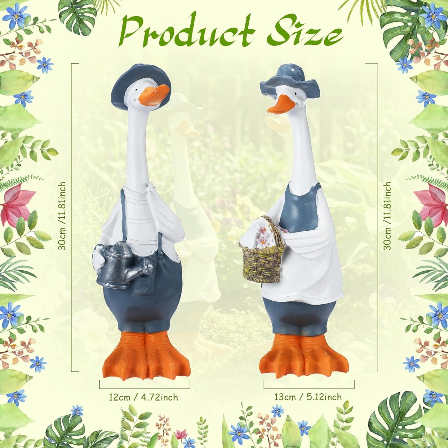 12inch/30cm Tall Cute Ducks Statues Home Decor, Countryside Garden Sculptures Art Decor Goose for Yard Porch