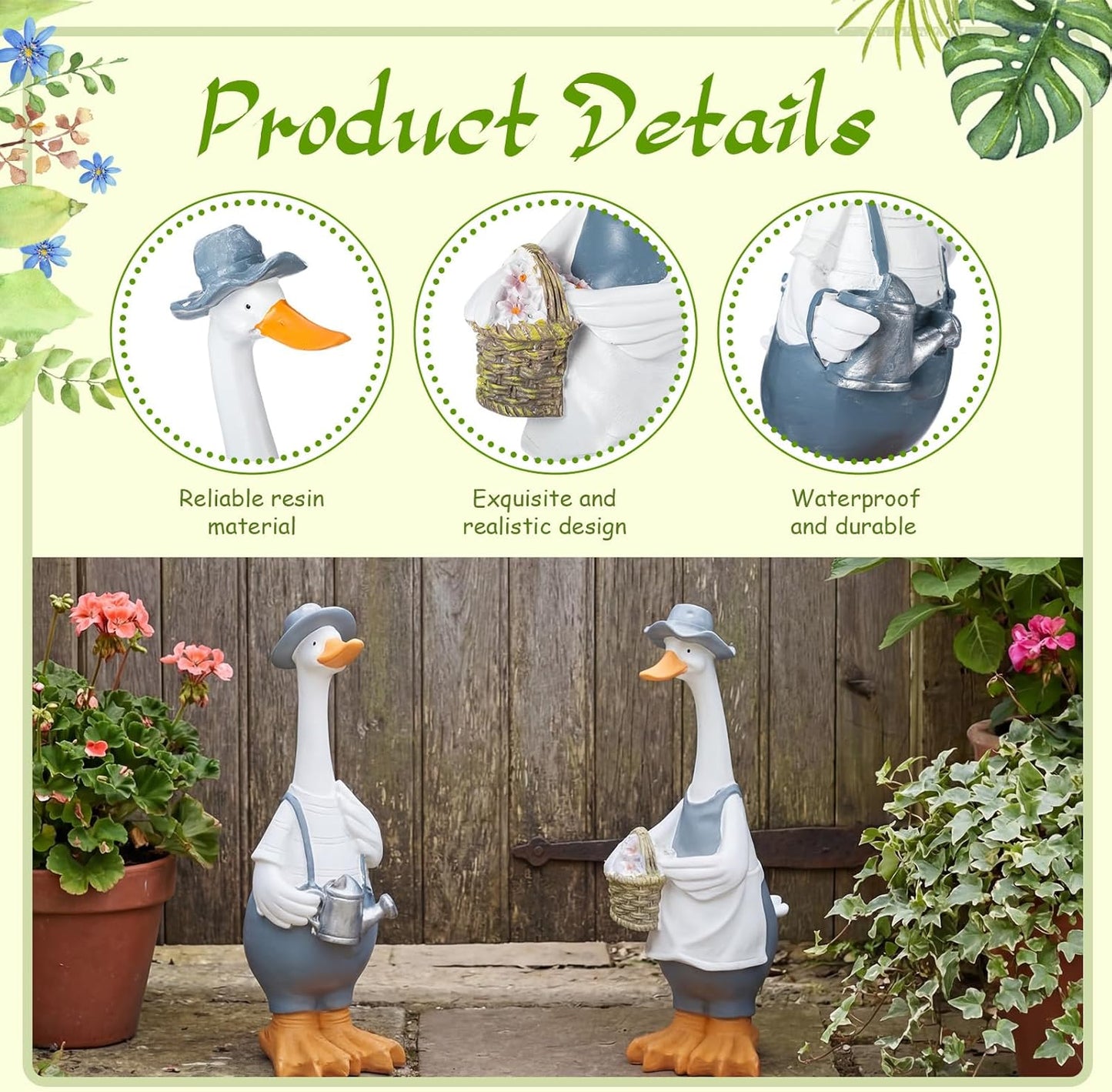12inch/30cm Tall Cute Ducks Statues Home Decor, Countryside Garden Sculptures Art Decor Goose for Yard Porch