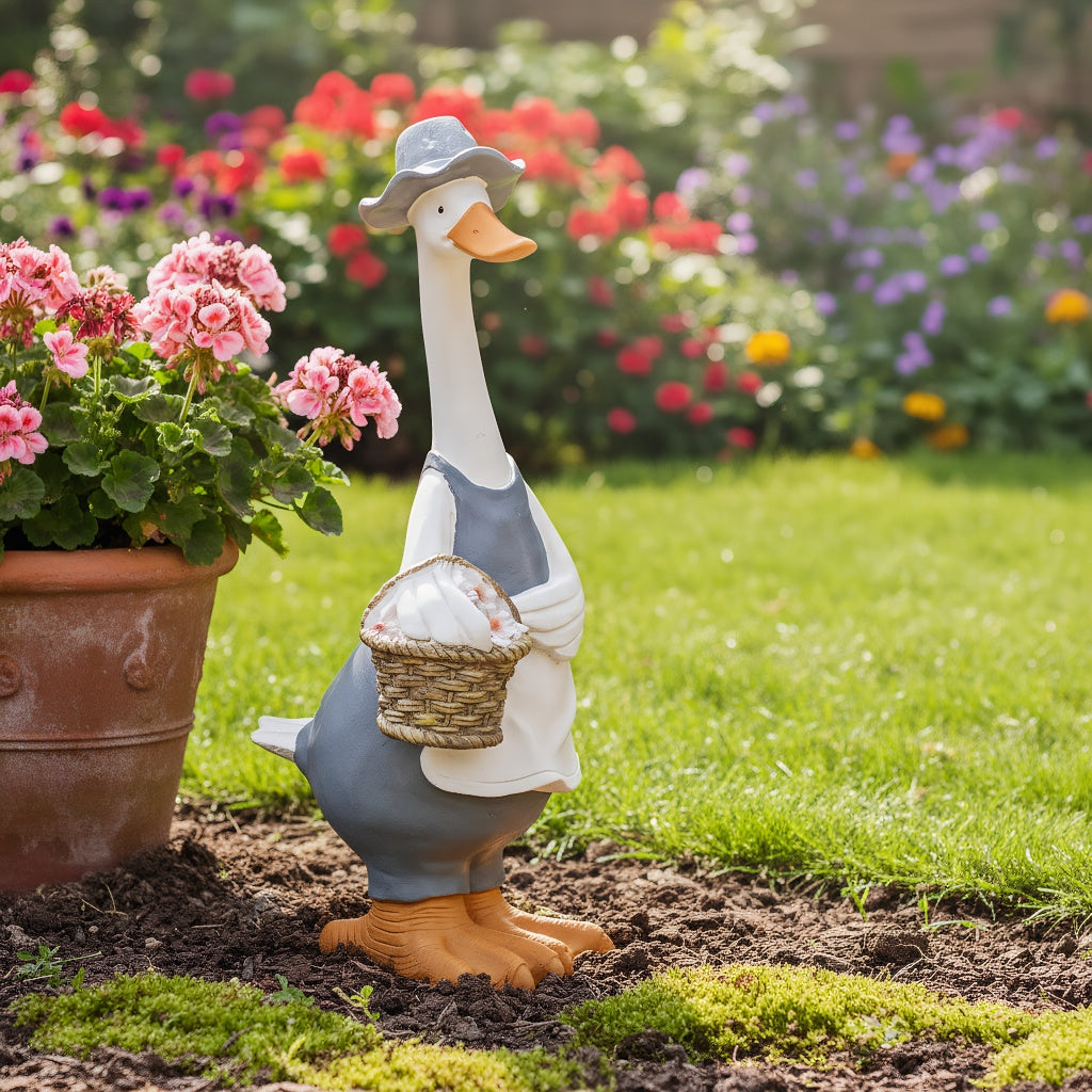 12inch/30cm Tall Cute Ducks Statues Home Decor, Countryside Garden Sculptures Art Decor Goose for Yard Porch