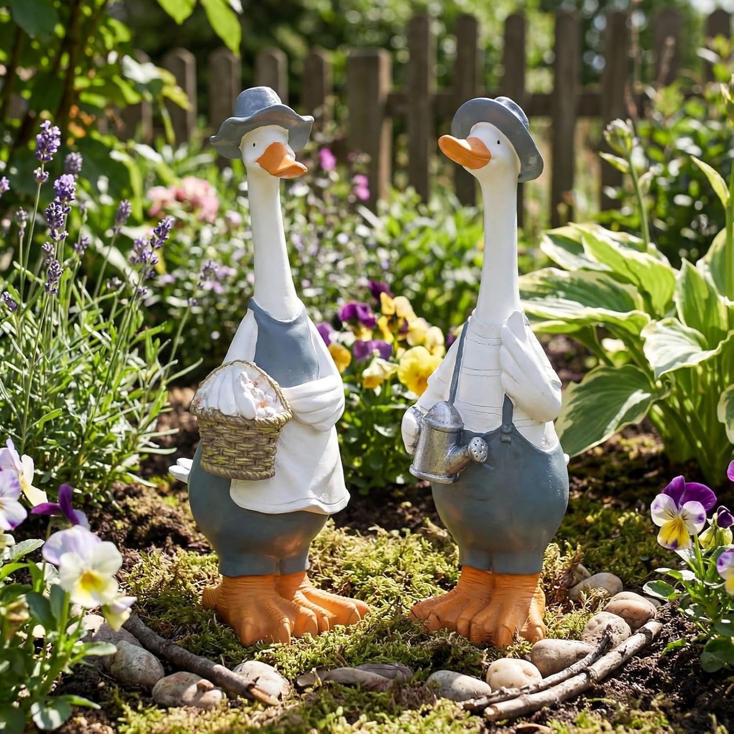 12inch/30cm Tall Cute Ducks Statues Home Decor, Countryside Garden Sculptures Art Decor Goose for Yard Porch