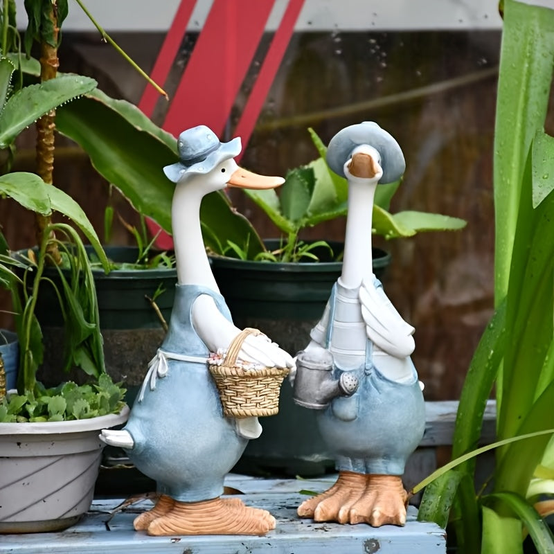 12inch/30cm Tall Cute Ducks Statues Home Decor, Countryside Garden Sculptures Art Decor Goose for Yard Porch