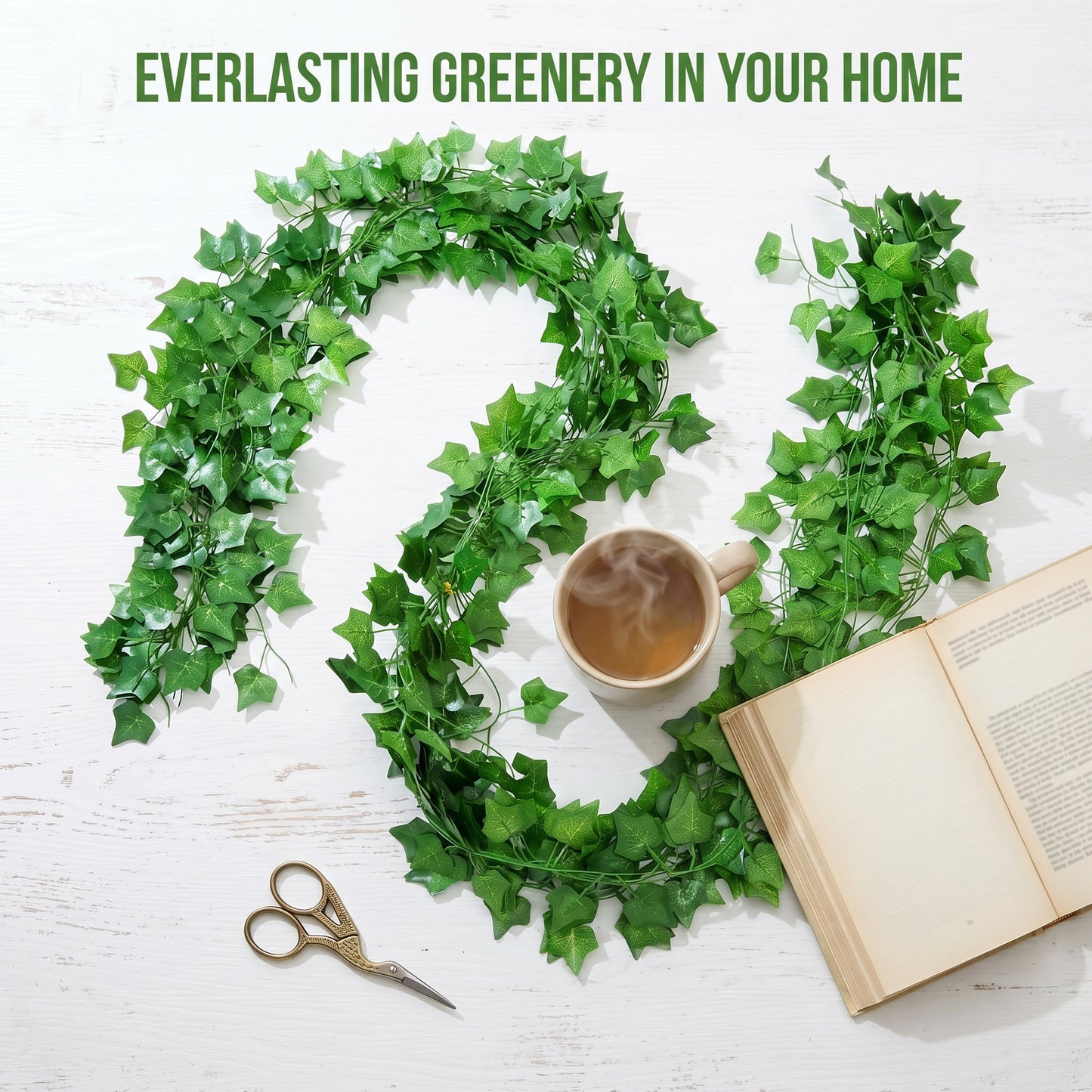 12 Pcs 2.4m/94.5inch Artificial Ivy Garland, Realistic Fake Ivy Vines, Green Faux Hanging Plant for Home Balcony Wedding Party Wall Decor