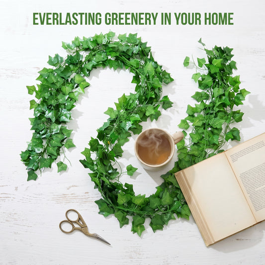 12 Pcs 2.4m/94.5inch Artificial Ivy Garland, Realistic Fake Ivy Vines, Green Faux Hanging Plant for Home Balcony Wedding Party Wall Decor
