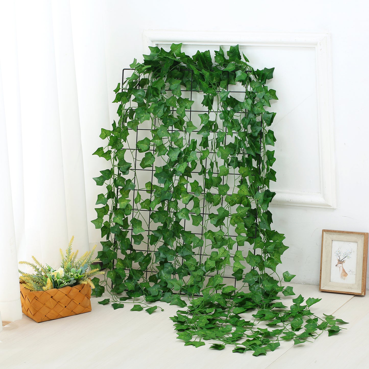 12 Pcs 2.4m/94.5inch Artificial Ivy Garland, Realistic Fake Ivy Vines, Green Faux Hanging Plant for Home Balcony Wedding Party Wall Decor