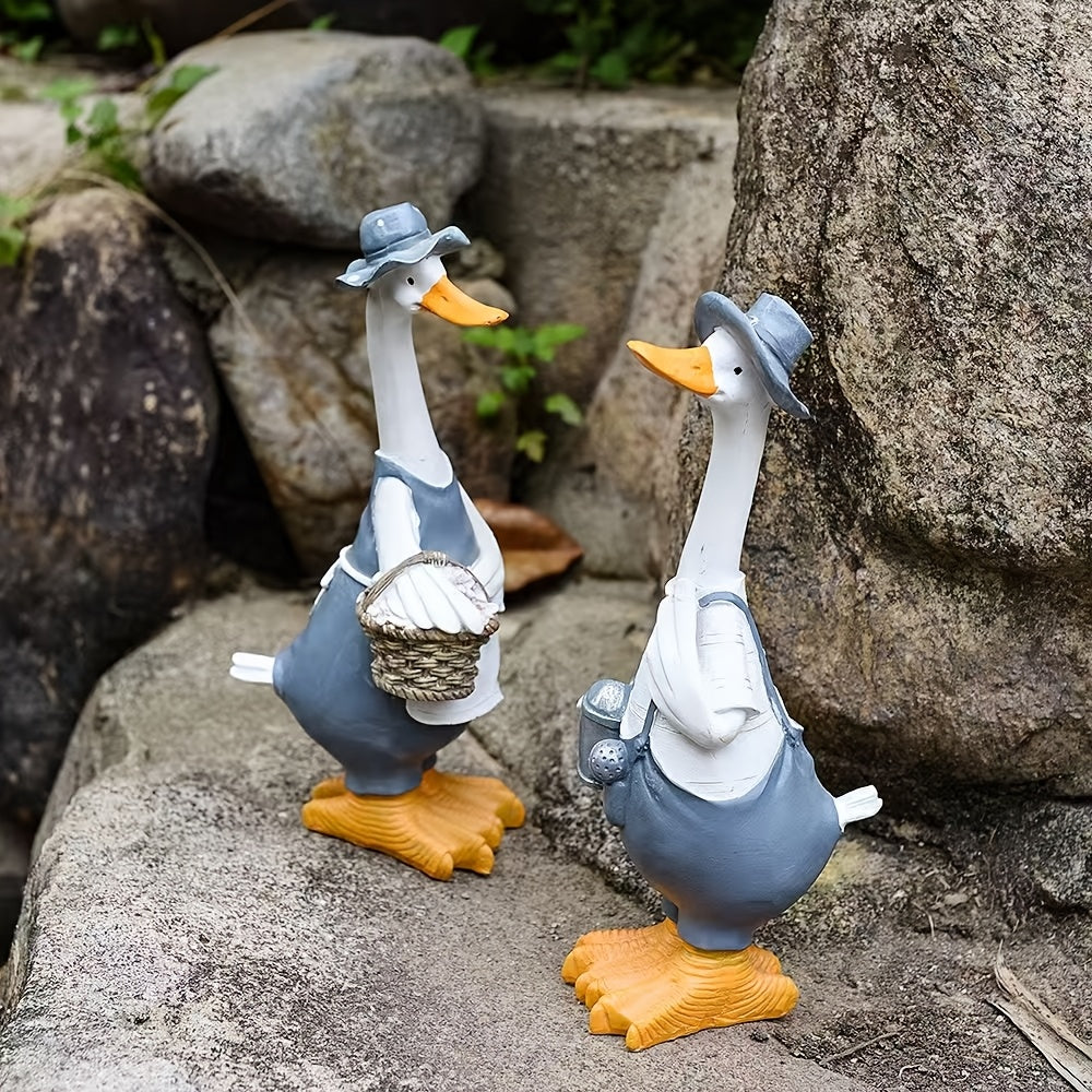 12inch/30cm Tall Cute Ducks Statues Home Decor, Countryside Garden Sculptures Art Decor Goose for Yard Porch