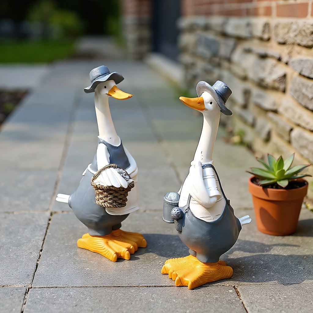 12inch/30cm Tall Cute Ducks Statues Home Decor, Countryside Garden Sculptures Art Decor Goose for Yard Porch