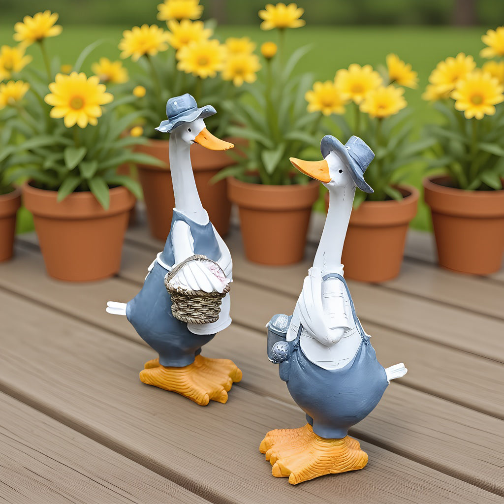 12inch/30cm Tall Cute Ducks Statues Home Decor, Countryside Garden Sculptures Art Decor Goose for Yard Porch