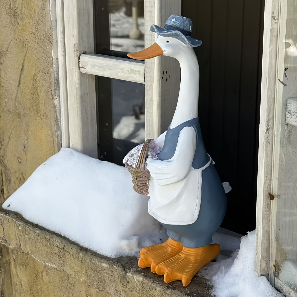 12inch/30cm Tall Cute Ducks Statues Home Decor, Countryside Garden Sculptures Art Decor Goose for Yard Porch