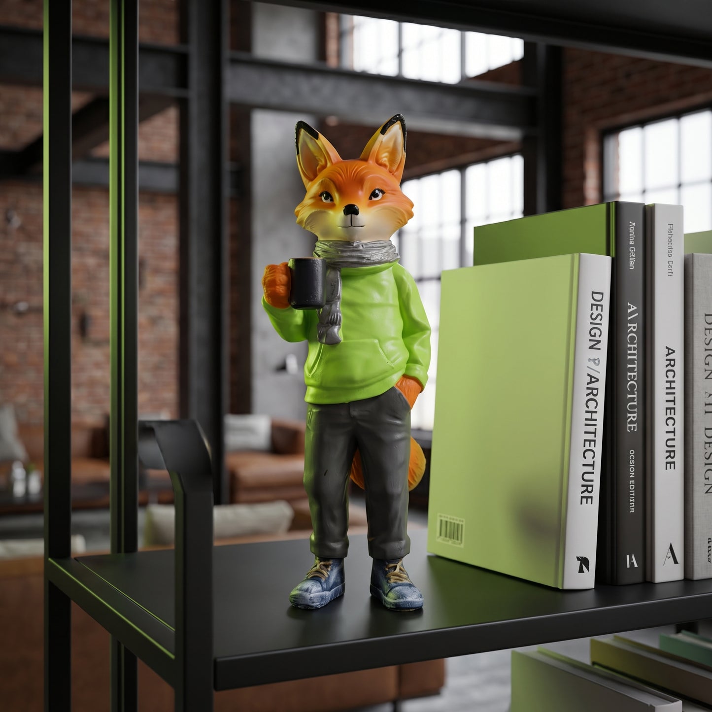 8inch/20cm Adorable Fox Figurine with Coffee Cup – Resin Desk Decor for Home & Office, Cute Hoodie Fox Statue, Perfect Gift for Coffee Lovers