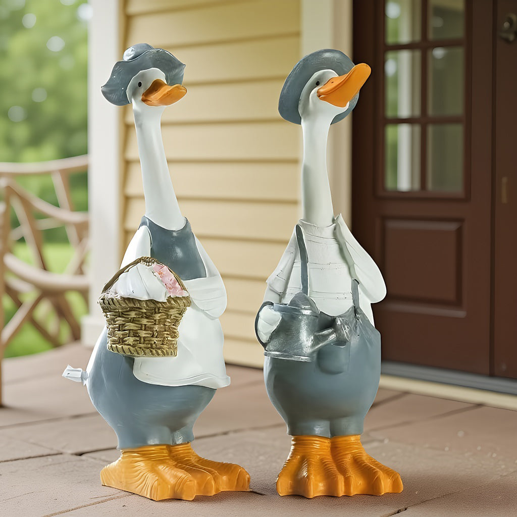 12inch/30cm Tall Cute Ducks Statues Home Decor, Countryside Garden Sculptures Art Decor Goose for Yard Porch